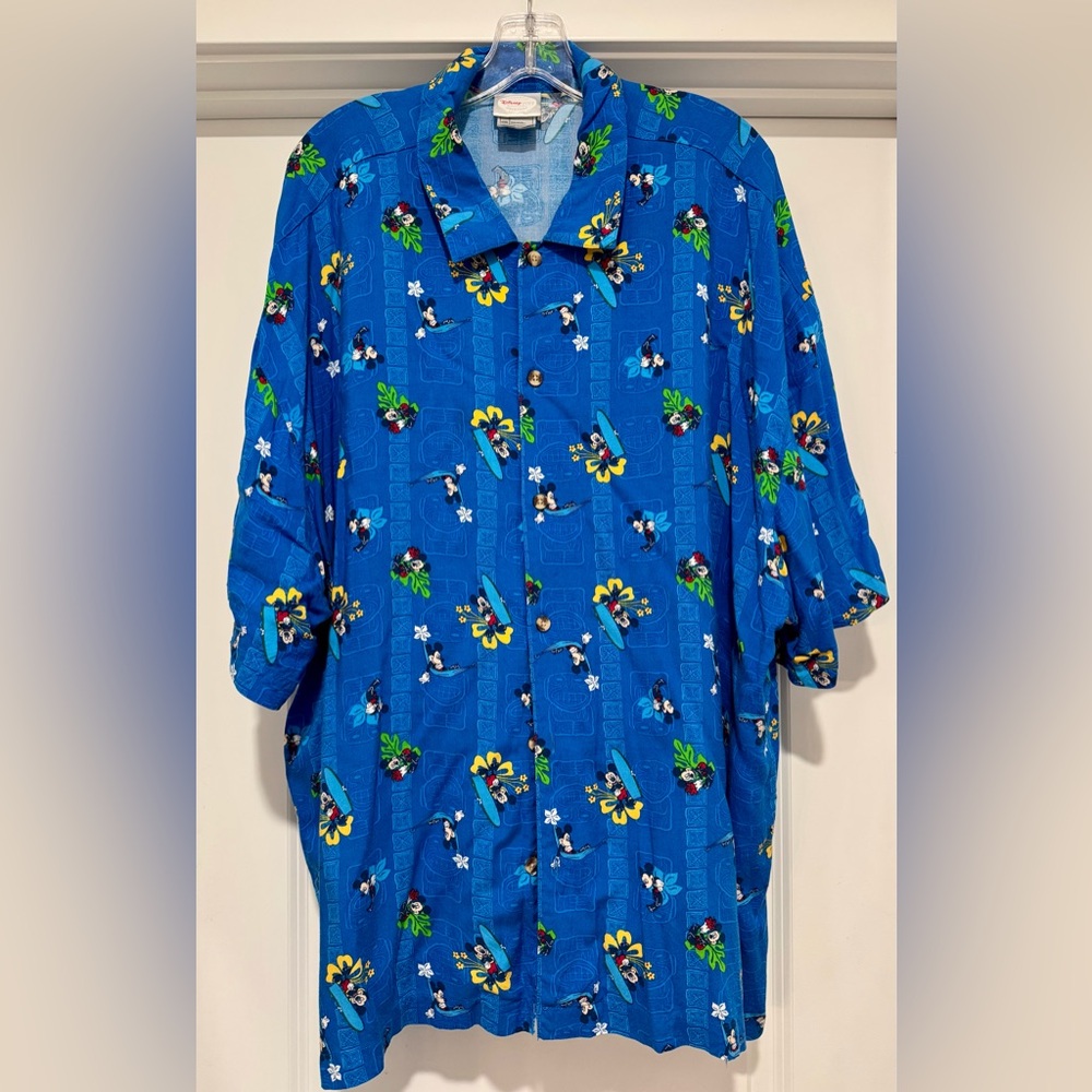 Disney Men’s Mickey Blue Floral Hawaiian Casual Shirt Size XXL